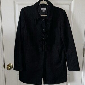 Ann Taylor LOFT Women’s Black Wool Blend Ruffle‎ Front Coat Jacket Peacoat Sz 6